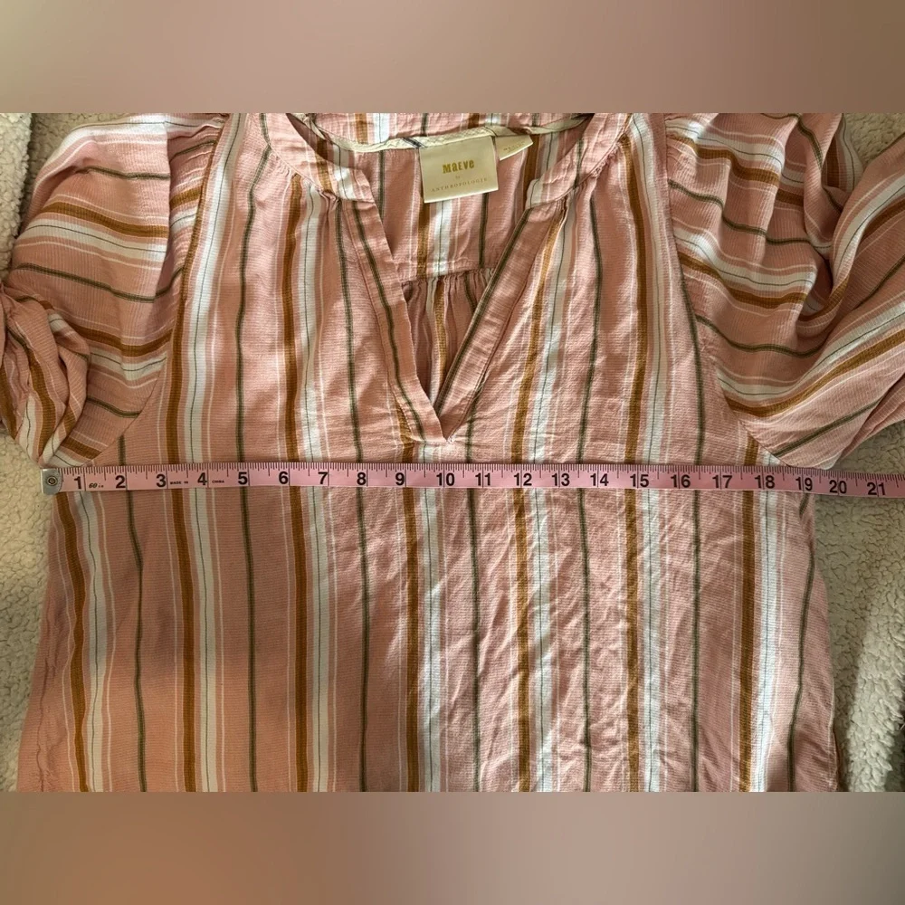 Anthropologie Maeve Byron Striped Balloon Sleeve Boho Top Pink Rose Women Med - Picture 8 of 9